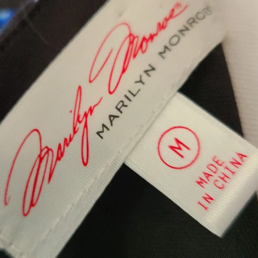 MARILYN MONROE BLUE/BLACK SHORT STRETCHY BODYCON ASYMETRICAL DRESS MED(JUNIOR) - Picture 3 of 12